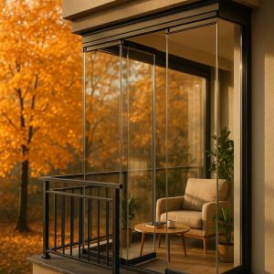 20251013 0936 Autumn Glass Balcony simple compose 01k7e4gkkefpzv339xdrc2yve2